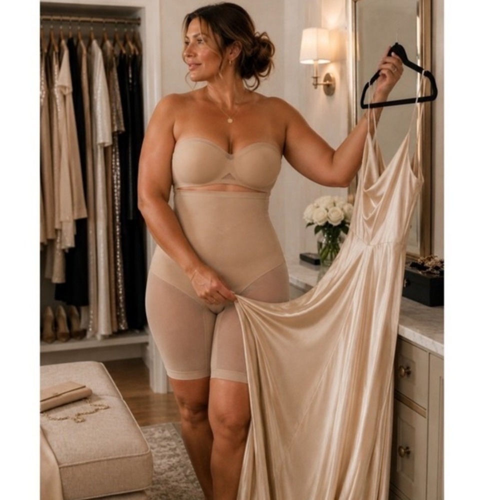 Honeylove SuperPower High Waisted Compression Shapewear Shorts Sand 2X